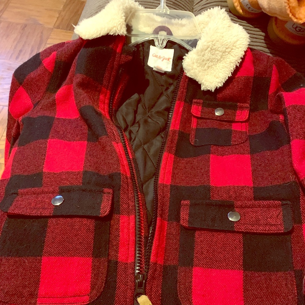 Boys toddler red buffalo check winter coat size 5T